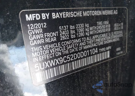 2013 BMW X3 xDrive28I z USA, uszkodzony, nr VIN 5UXWX9C52D0D01104